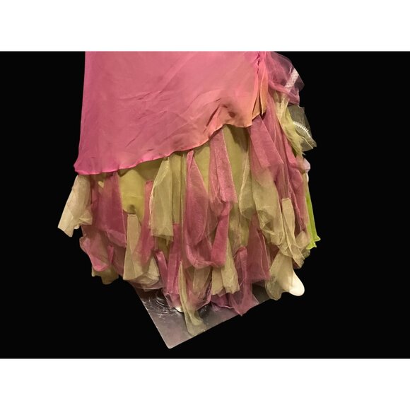 Y2K Silk Maxi Dress Set Asymmetric Ruffle Crop Fairy Mermaid Festival 100% Silk - Picture 9 of 14